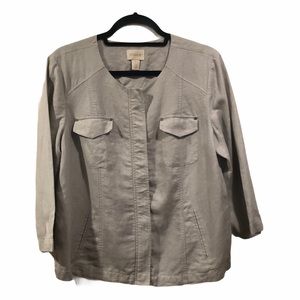 CHICOS SILVER GREY ZIP UP LINEN JACKET 1 XL light